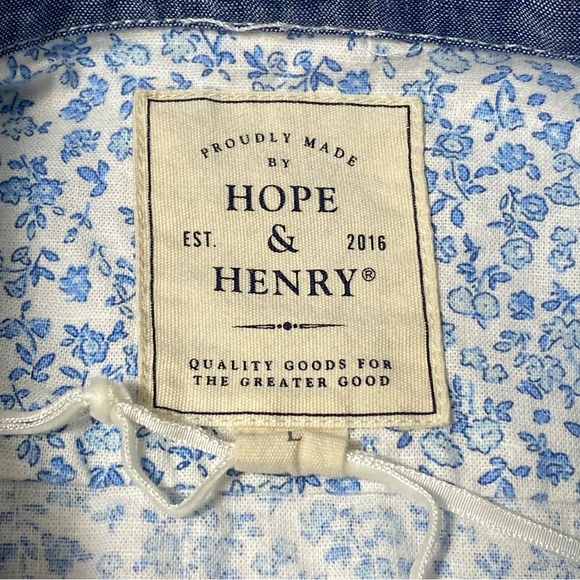 Hope & Henry Blue Floral Linen Blend Casual Button Up Shirt Boys Size Large - Picture 6 of 15